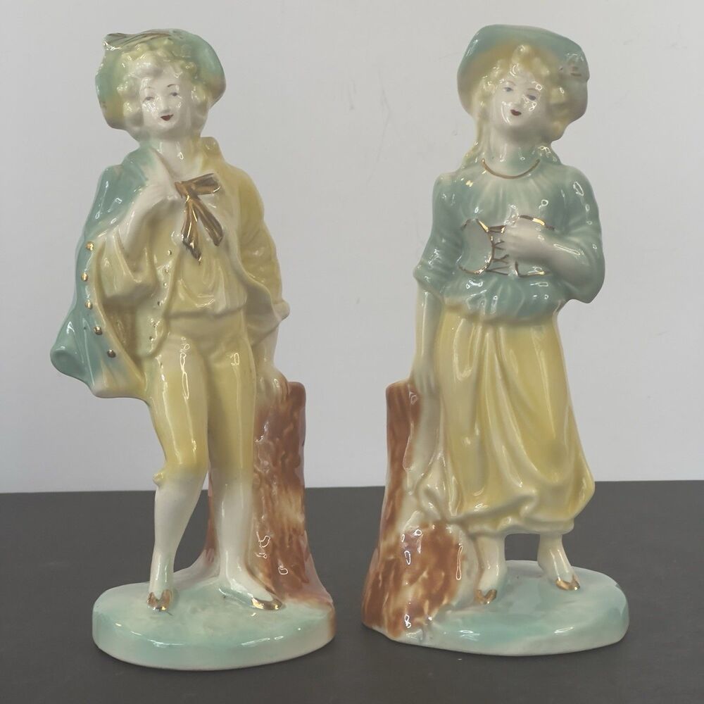 Stanford Pottery Figurines Dutch Colonial Man & Woman 1950's Sebring Ohio